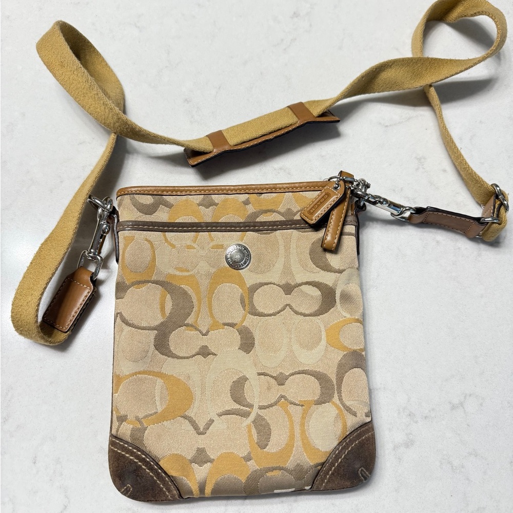Coach Small Crossbody Bag brown Tan Signature Suede